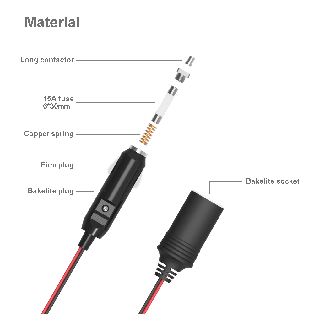 Car cigarette lighter Male to Female extension Cable