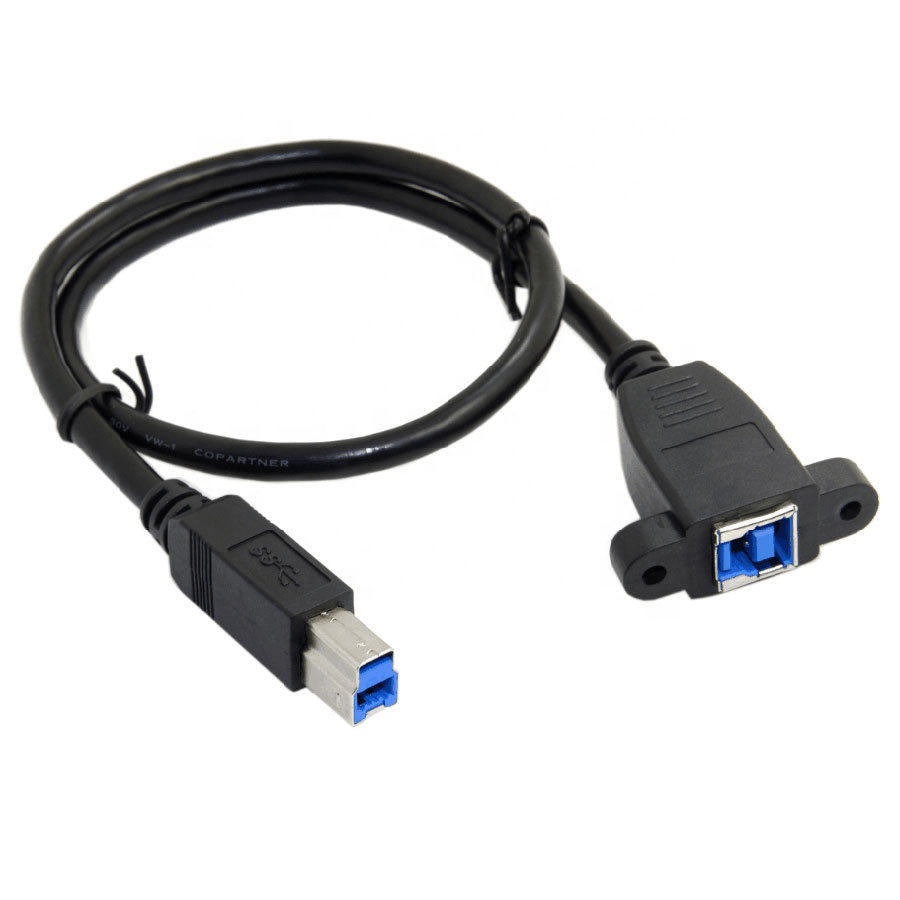 USB 3.0 type B male to female printer extension cable with screw locking